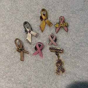 Pink and Gold Breast Cancer Ribbon Brooch Set